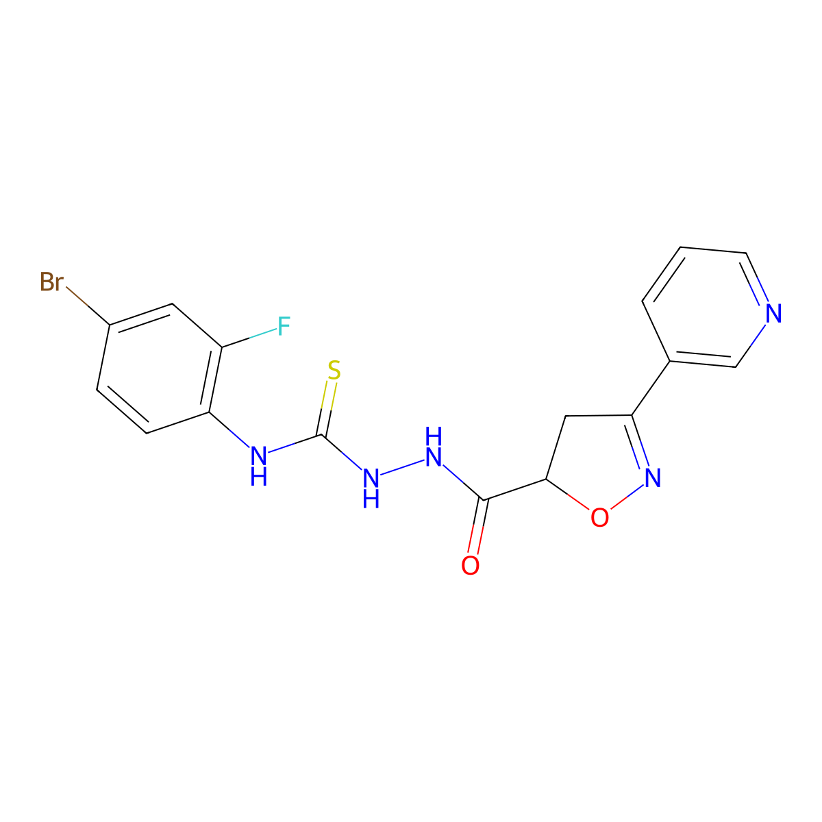 N-(4-bromo-2-fluorophenyl)-2-{[3-(3-pyridinyl)-4,5-dihydro-5-isoxazolyl]carbonyl}-1-hydrazinecarbothioamide molecular structure, CAS 478259-97-1