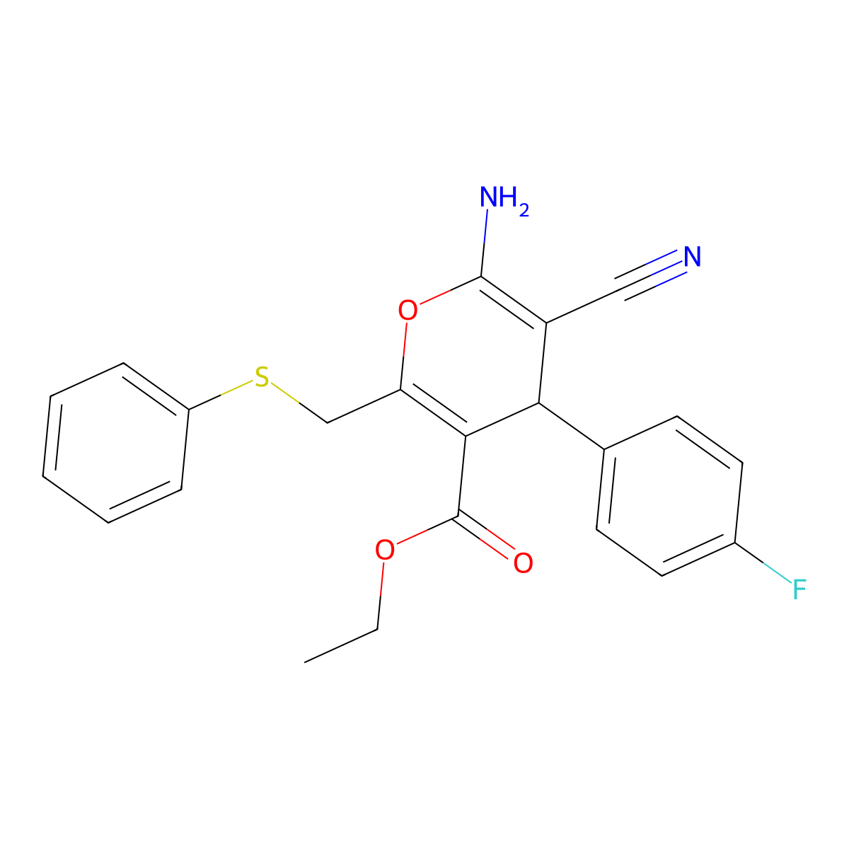 ethyl 6-amino-5-cyano-4-(4-fluorophenyl)-2-[(phenylsulfanyl)methyl]-4H-pyran-3-carboxylate molecular structure, CAS 478260-22-9