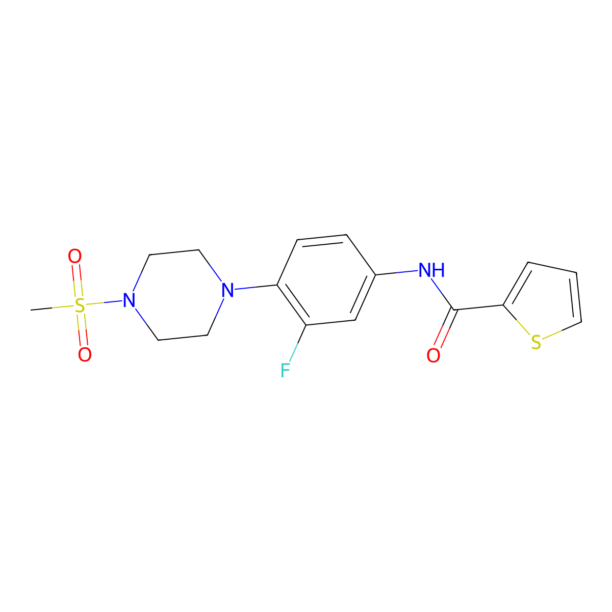 N-{3-fluoro-4-[4-(methylsulfonyl)piperazino]phenyl}-2-thiophenecarboxamide molecular structure, CAS 478260-24-1