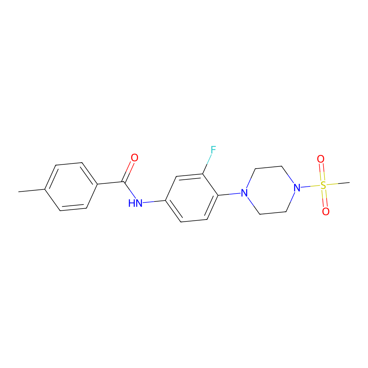 N-{3-fluoro-4-[4-(methylsulfonyl)piperazino]phenyl}-4-methylbenzenecarboxamide molecular structure, CAS 478260-25-2