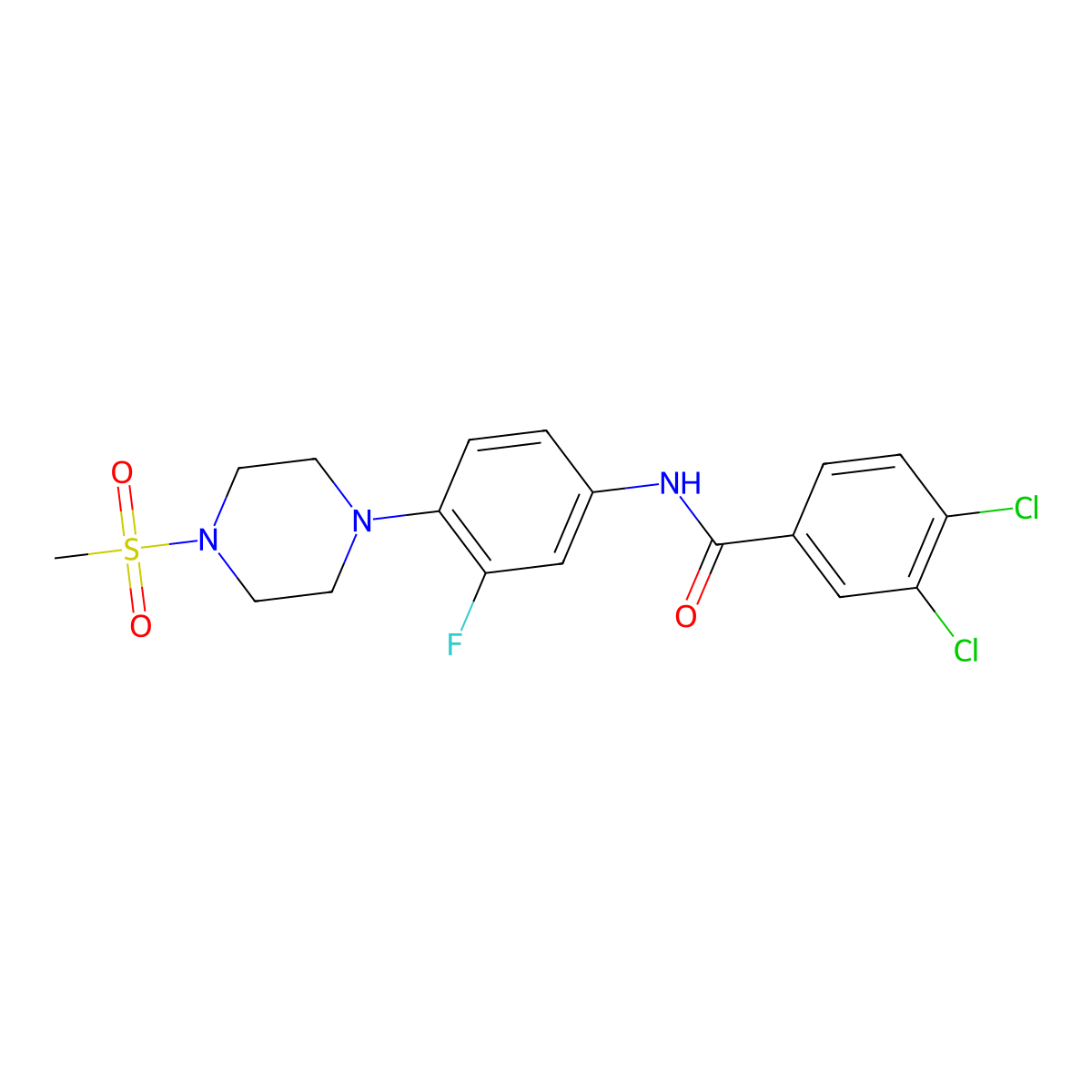3,4-dichloro-N-{3-fluoro-4-[4-(methylsulfonyl)piperazino]phenyl}benzenecarboxamide molecular structure, CAS 478260-26-3