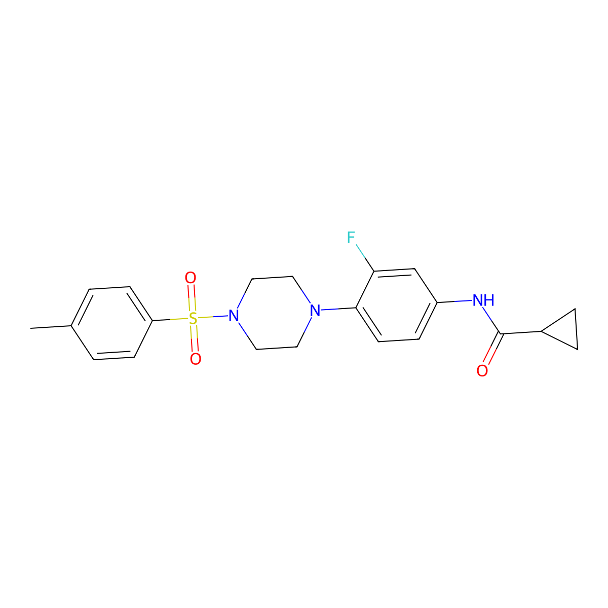 N-(3-fluoro-4-{4-[(4-methylphenyl)sulfonyl]piperazino}phenyl)cyclopropanecarboxamide molecular structure, CAS 478260-27-4