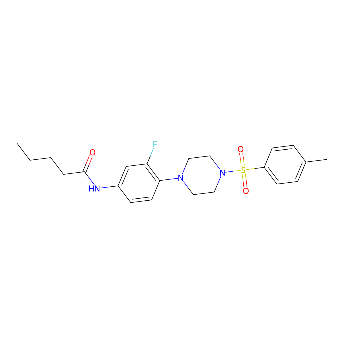N-(3-fluoro-4-{4-[(4-methylphenyl)sulfonyl]piperazino}phenyl)pentanamide molecular structure, CAS 478260-28-5