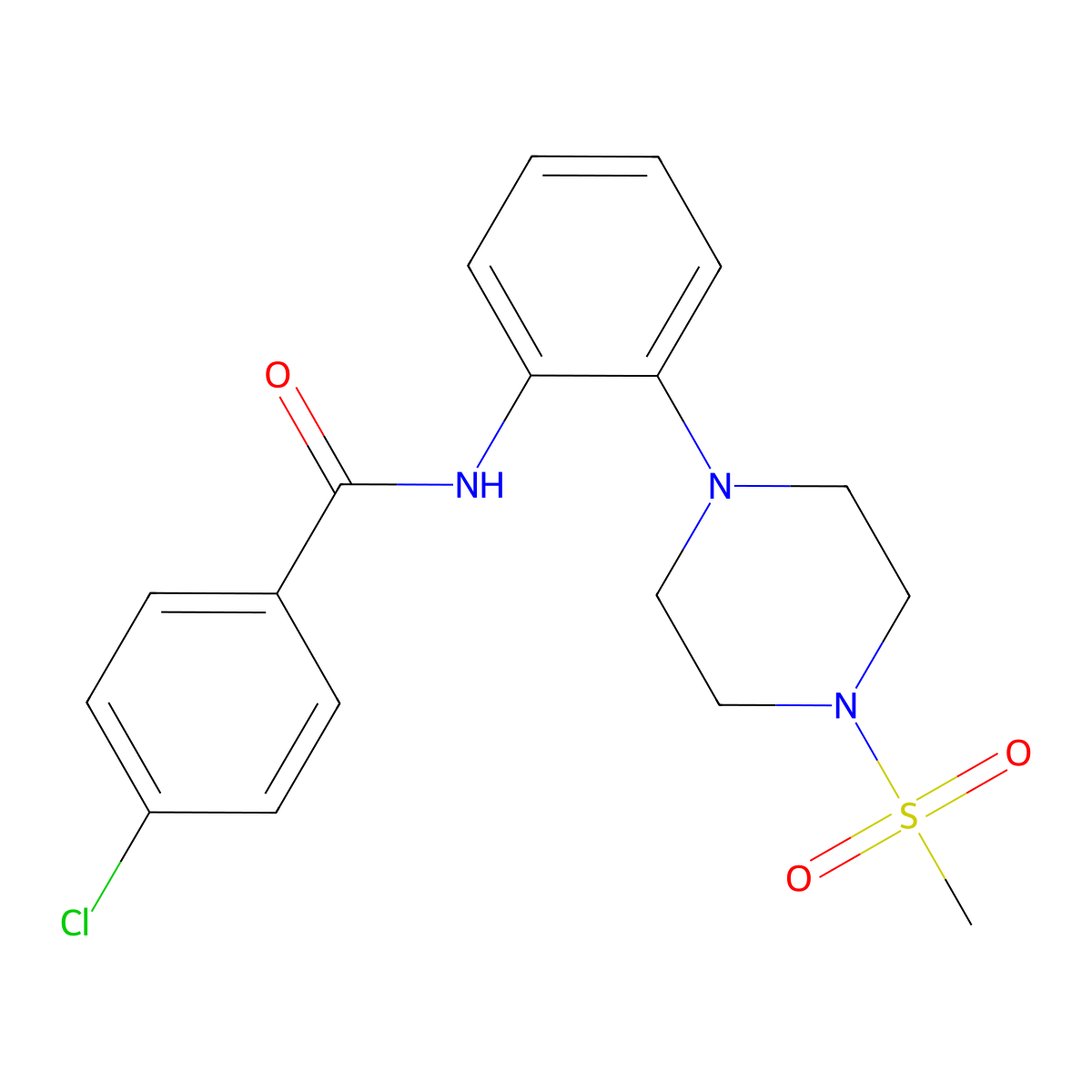 4-chloro-N-[2-(4-methylsulfonyl-1-piperazinyl)phenyl]benzamide molecular structure, CAS 478260-31-0