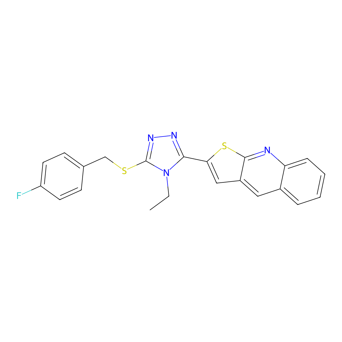 2-{4-ethyl-5-[(4-fluorobenzyl)sulfanyl]-4H-1,2,4-triazol-3-yl}thieno[2,3-b]quinoline molecular structure, CAS 478260-39-8