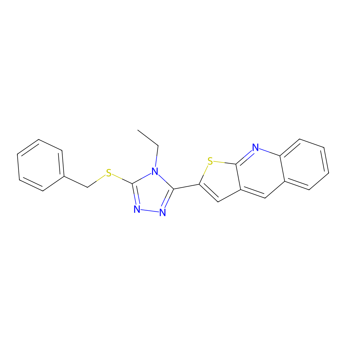 2-[5-(benzylsulfanyl)-4-ethyl-4H-1,2,4-triazol-3-yl]thieno[2,3-b]quinoline molecular structure, CAS 478260-40-1