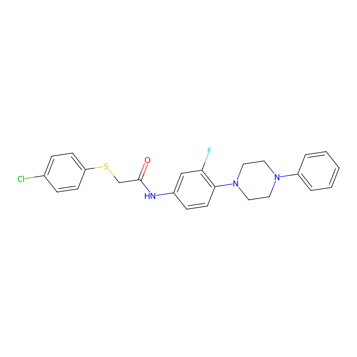 2-[(4-chlorophenyl)sulfanyl]-N-[3-fluoro-4-(4-phenylpiperazino)phenyl]acetamide molecular structure, CAS 478260-45-6