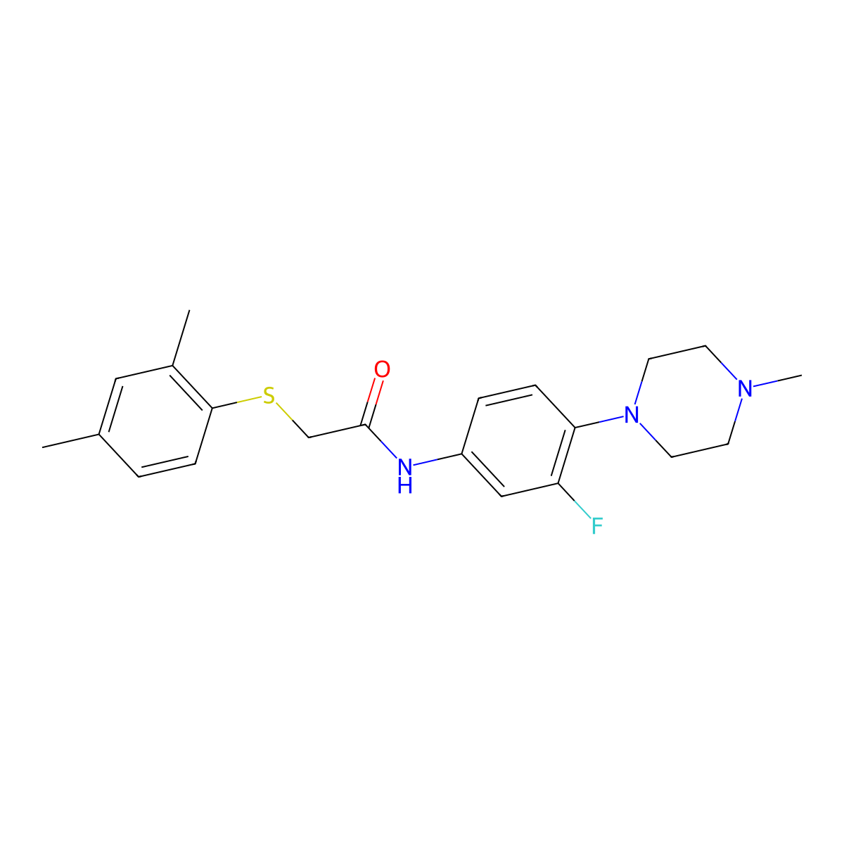 2-[(2,4-dimethylphenyl)sulfanyl]-N-[3-fluoro-4-(4-methylpiperazino)phenyl]acetamide molecular structure, CAS 478260-47-8