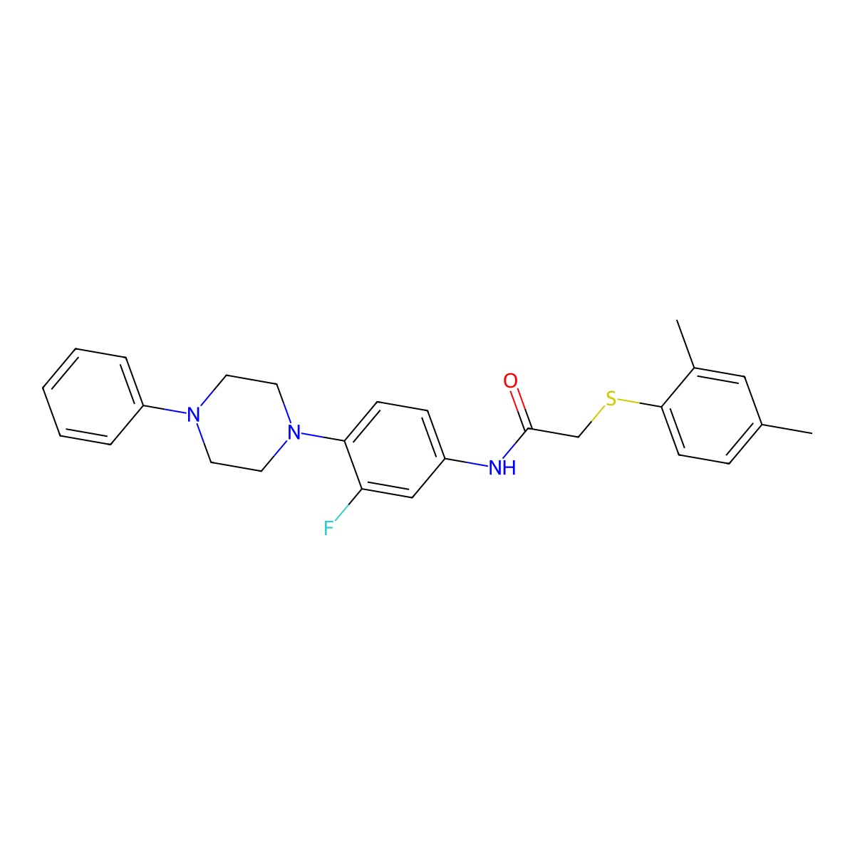2-[(2,4-dimethylphenyl)sulfanyl]-N-[3-fluoro-4-(4-phenylpiperazino)phenyl]acetamide molecular structure, CAS 478260-50-3