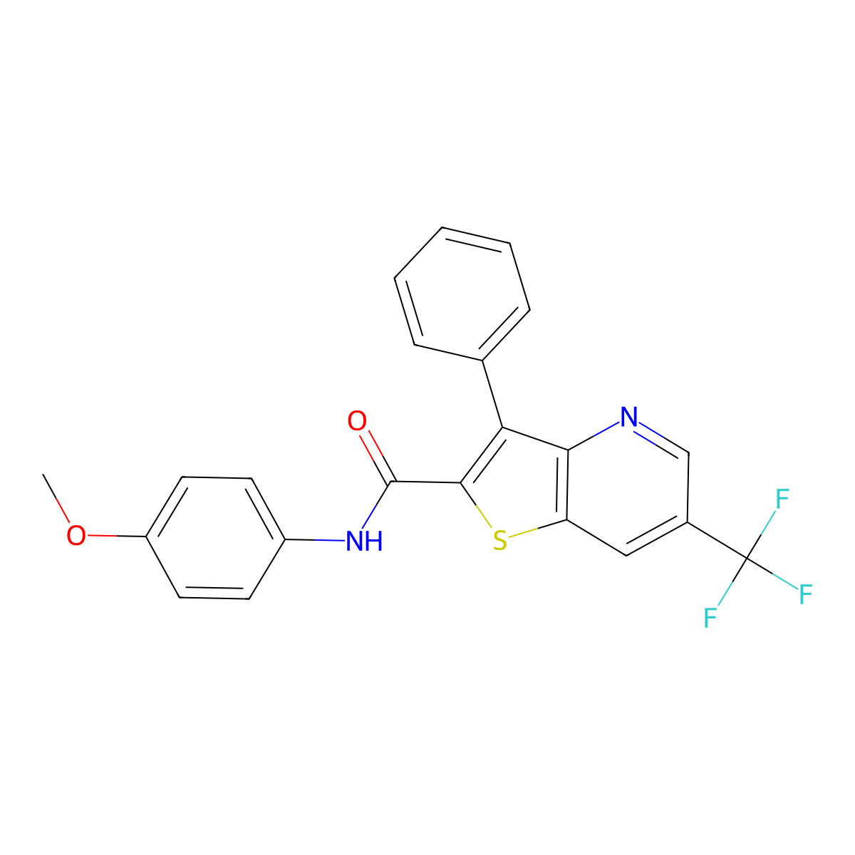 N-(4-methoxyphenyl)-3-phenyl-6-(trifluoromethyl)thieno[3,2-b]pyridine-2-carboxamide molecular structure, CAS 478260-58-1