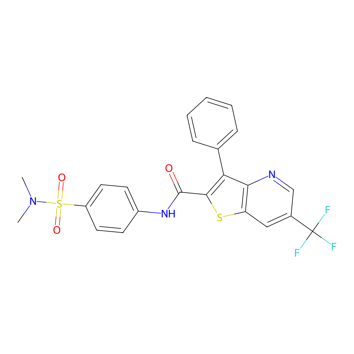 N-[4-(dimethylsulfamoyl)phenyl]-3-phenyl-6-(trifluoromethyl)thieno[3,2-b]pyridine-2-carboxamide molecular structure, CAS 478260-59-2