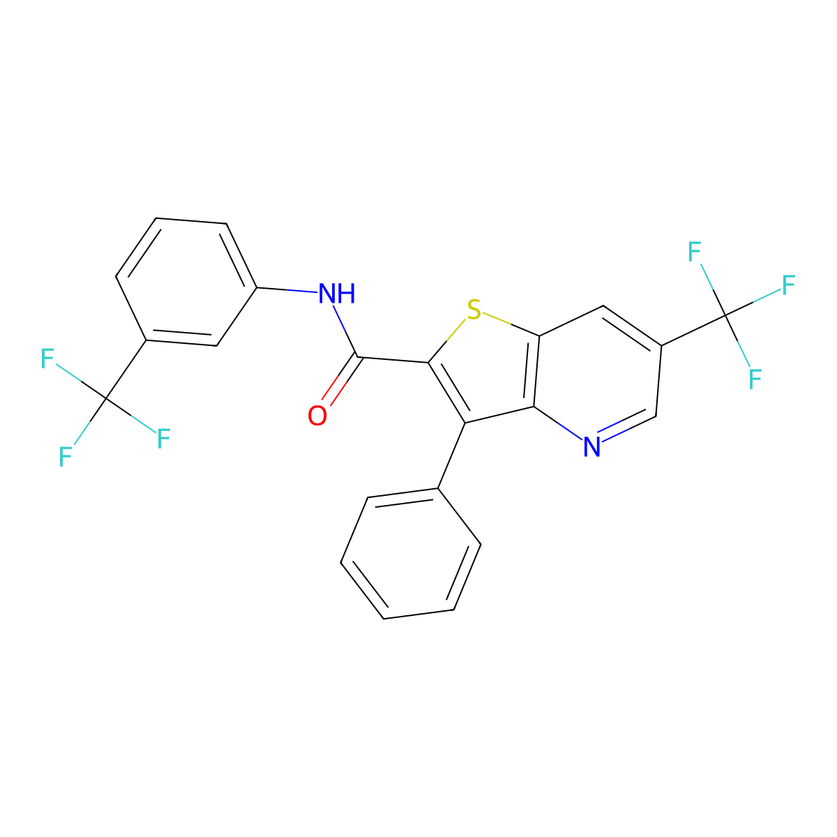 3-phenyl-6-(trifluoromethyl)-N-[3-(trifluoromethyl)phenyl]thieno[3,2-b]pyridine-2-carboxamide molecular structure, CAS 478260-60-5
