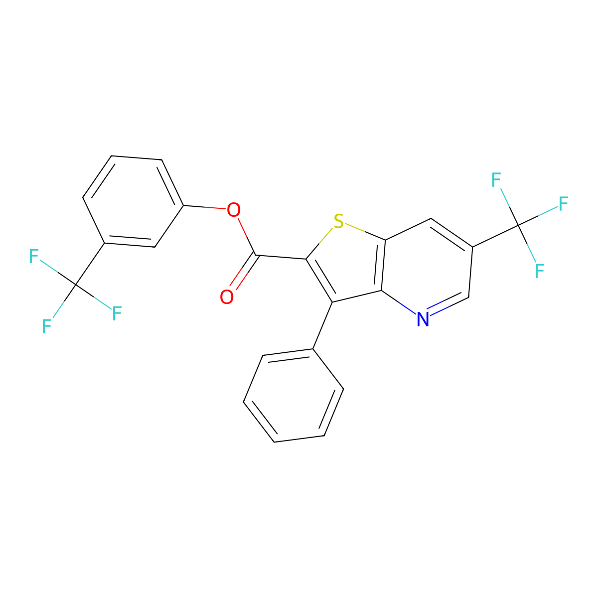 3-(Trifluoromethyl)phenyl 3-phenyl-6-(trifluoromethyl)thieno[3,2-b]pyridine-2-carboxylate molecular structure, CAS 478260-61-6