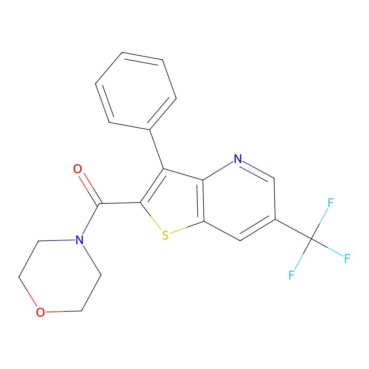 Morpholino[3-phenyl-6-(trifluoromethyl)thieno[3,2-b]pyridin-2-yl]methanone molecular structure, CAS 478260-62-7