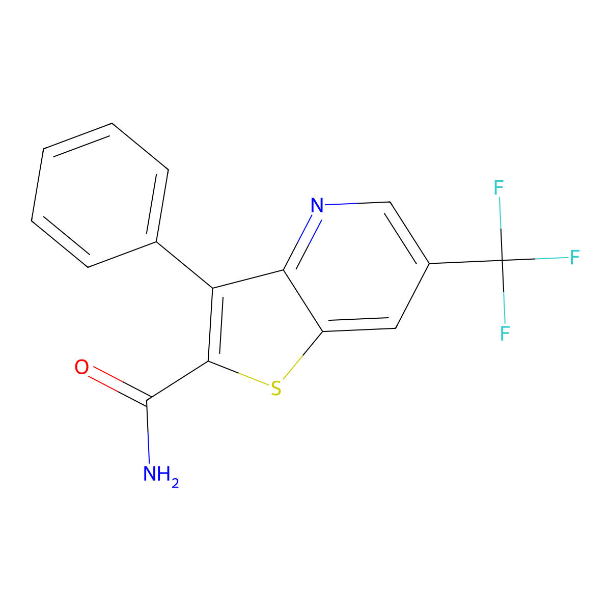 3-Phenyl-6-(trifluoromethyl)thieno[3,2-b]pyridine-2-carboxamide molecular structure, CAS 478260-63-8