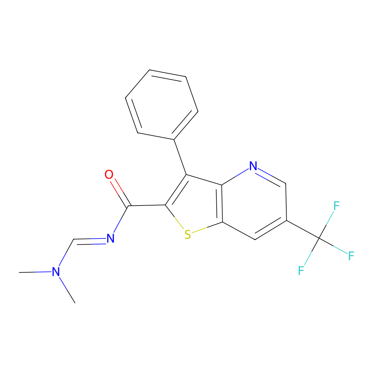 N-(dimethylaminomethylidene)-3-phenyl-6-(trifluoromethyl)thieno[3,2-b]pyridine-2-carboxamide molecular structure, CAS 478260-64-9