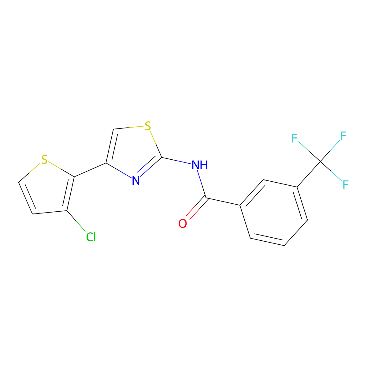 N-[4-(3-chlorothiophen-2-yl)-1,3-thiazol-2-yl]-3-(trifluoromethyl)benzamide molecular structure, CAS 478260-67-2