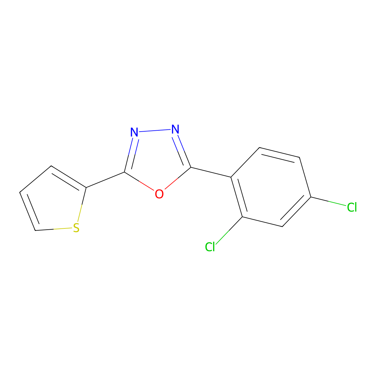 2-(2,4-Dichlorophenyl)-5-(2-thienyl)-1,3,4-oxadiazole molecular structure, CAS 478260-89-8