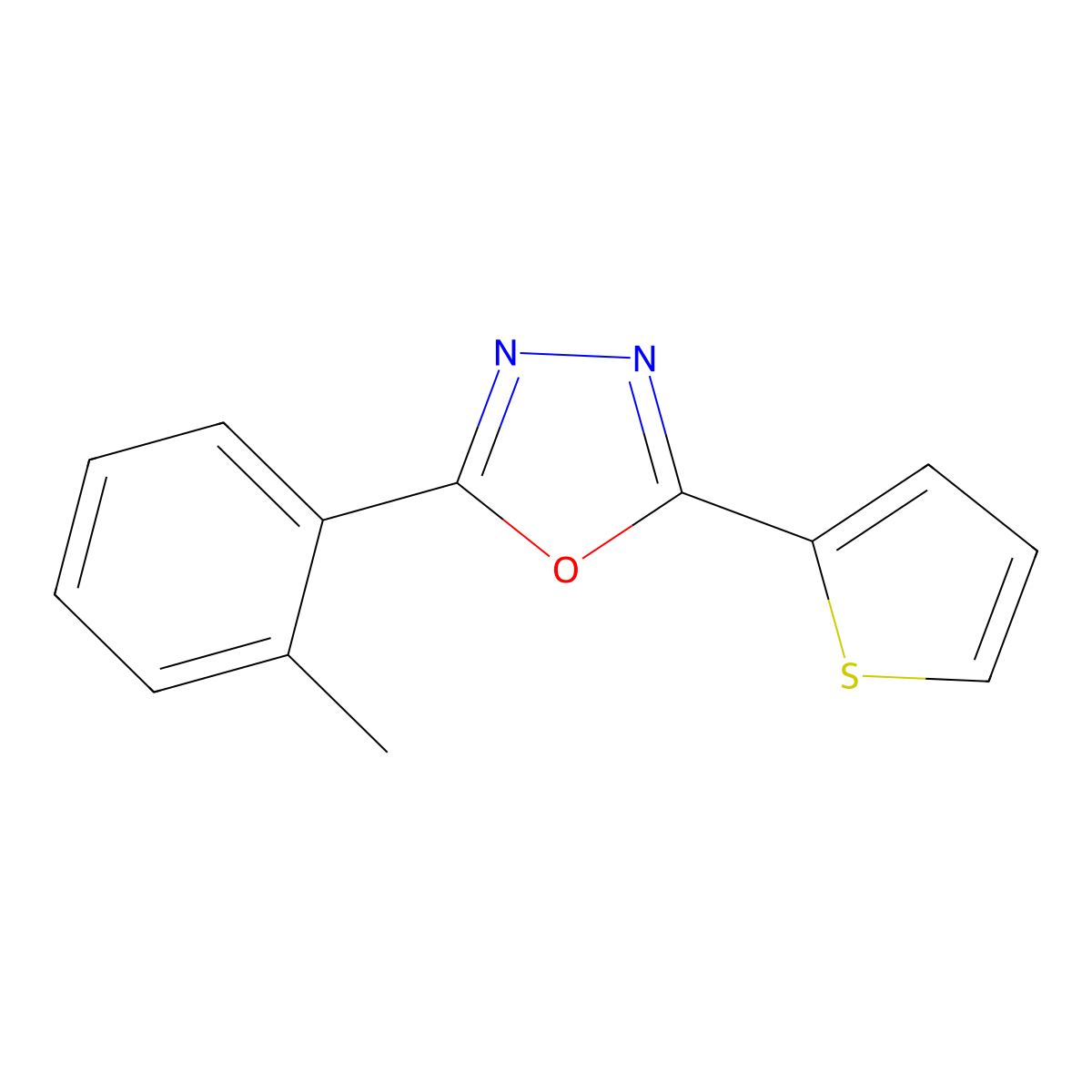 2-(2-Methylphenyl)-5-(thiophen-2-yl)-1,3,4-oxadiazole molecular structure, CAS 478260-90-1