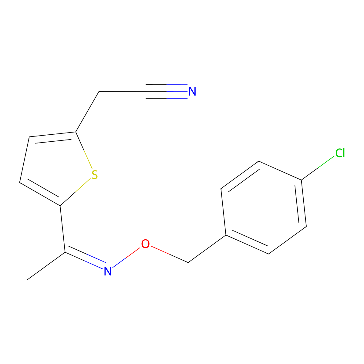 2-(5-{[(4-Chlorobenzyl)oxy]ethanimidoyl}-2-thienyl)acetonitrile molecular structure, CAS 478261-08-4