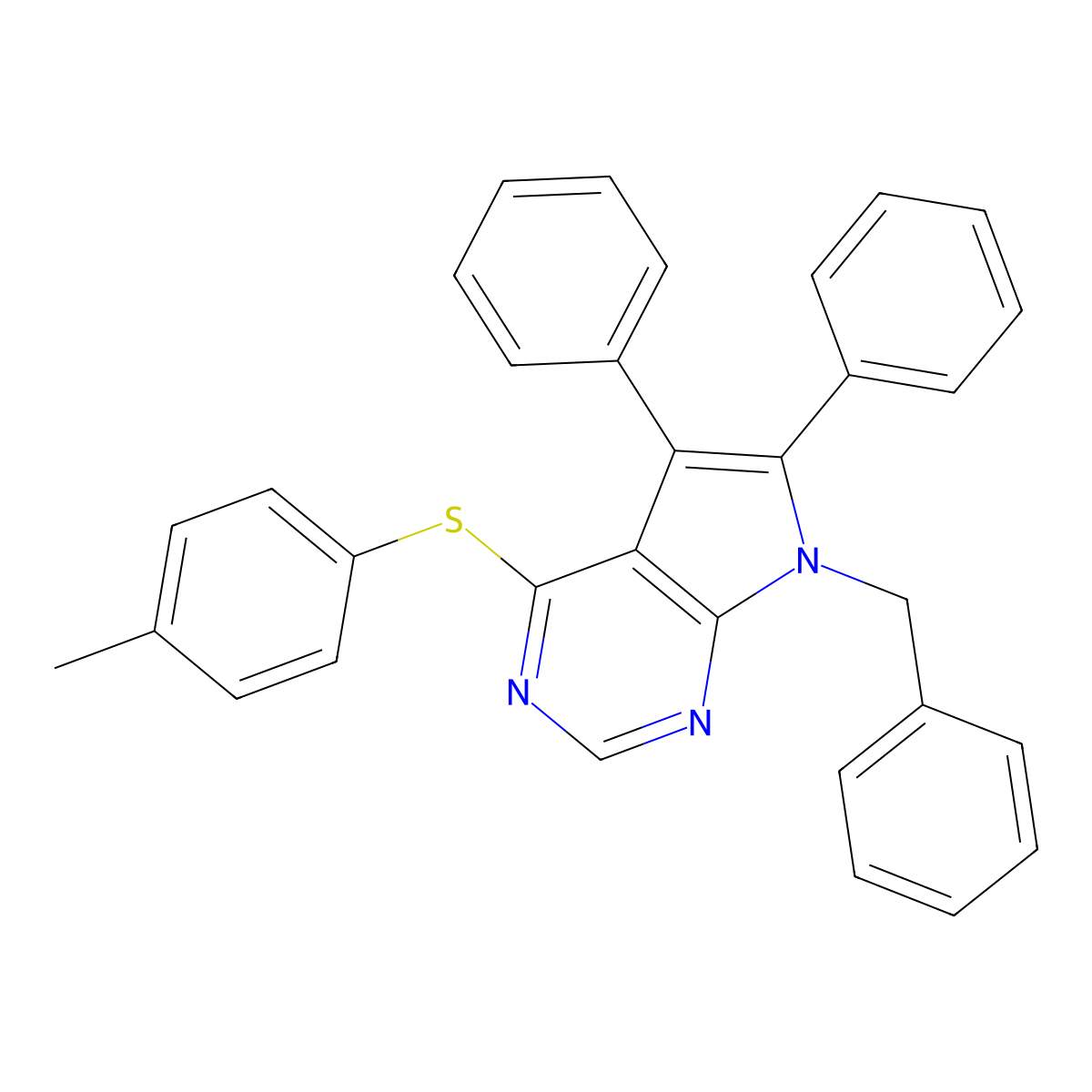7-benzyl-4-[(4-methylphenyl)sulfanyl]-5,6-diphenyl-7H-pyrrolo[2,3-d]pyrimidine molecular structure, CAS 478261-41-5