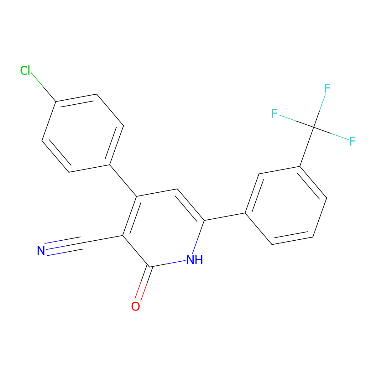 4-(4-Chlorophenyl)-2-hydroxy-6-[3-(trifluoromethyl)phenyl]nicotinonitrile molecular structure, CAS 478261-46-0