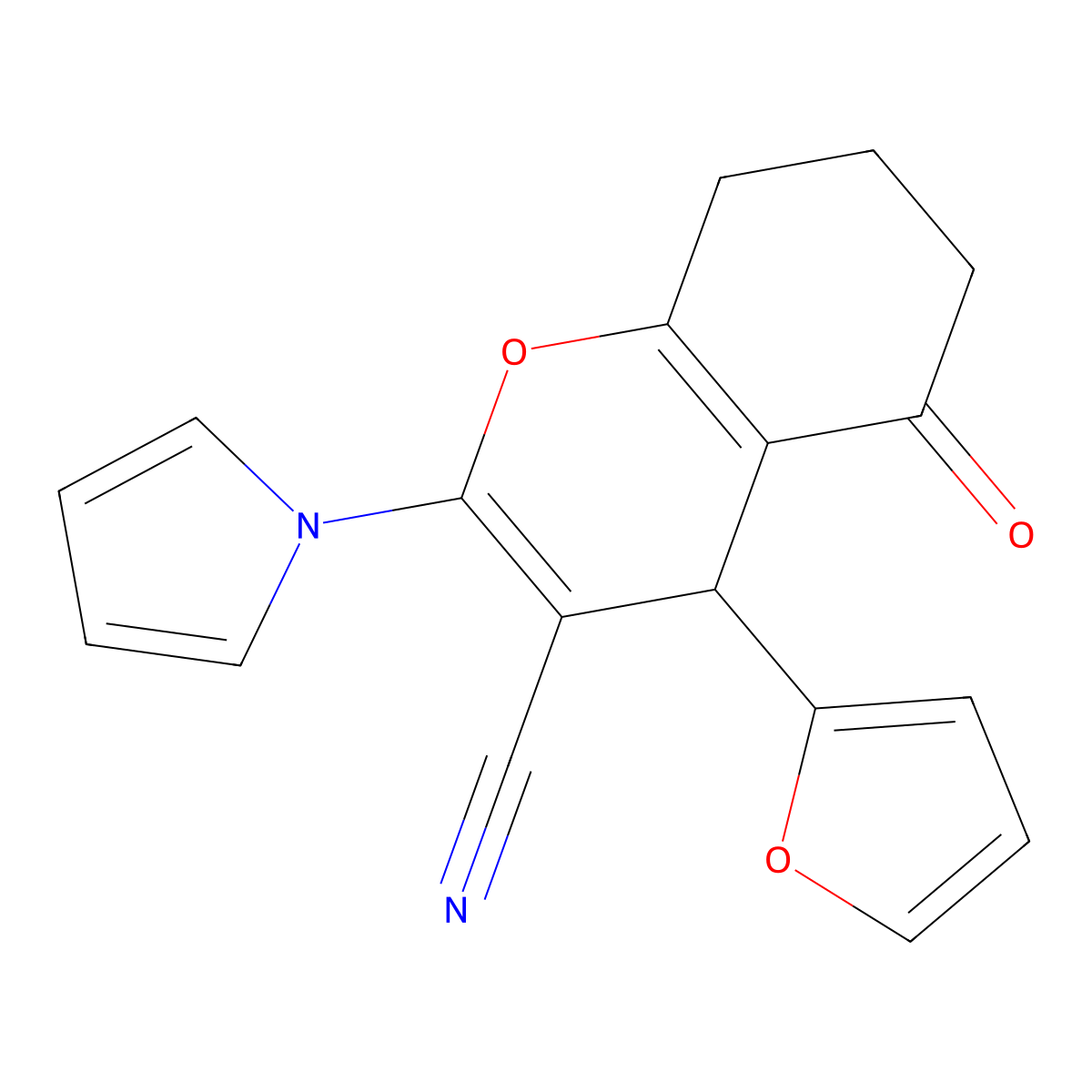 4-(2-furyl)-5-oxo-2-(1H-pyrrol-1-yl)-5,6,7,8-tetrahydro-4H-chromene-3-carbonitrile molecular structure, CAS 478261-81-3