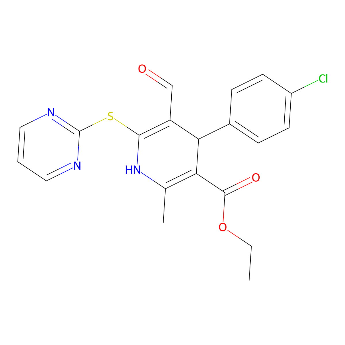 Ethyl 4-(4-chlorophenyl)-5-formyl-2-methyl-6-(2-pyrimidinylsulfanyl)-1,4-dihydro-3-pyridinecarboxylate molecular structure, CAS 478261-85-7
