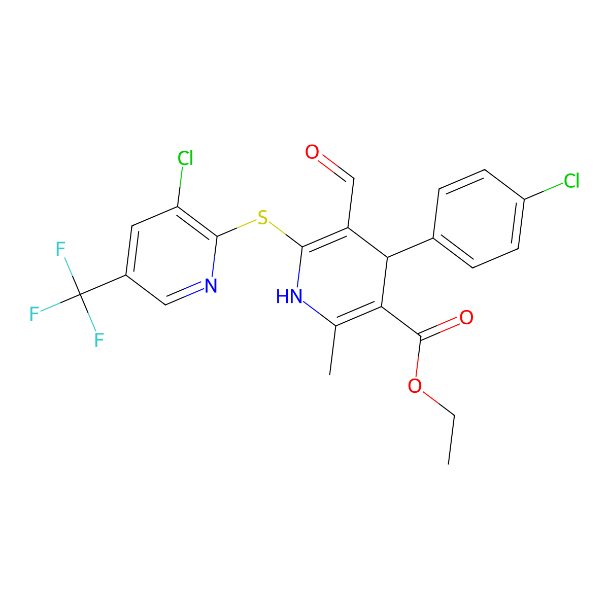 Ethyl 4-(4-chlorophenyl)-6-{[3-chloro-5-(trifluoromethyl)-2-pyridinyl]sulfanyl}-5-formyl-2-methyl-1,4-dihydro-3-pyridinecarboxylate molecular structure, CAS 478261-86-8