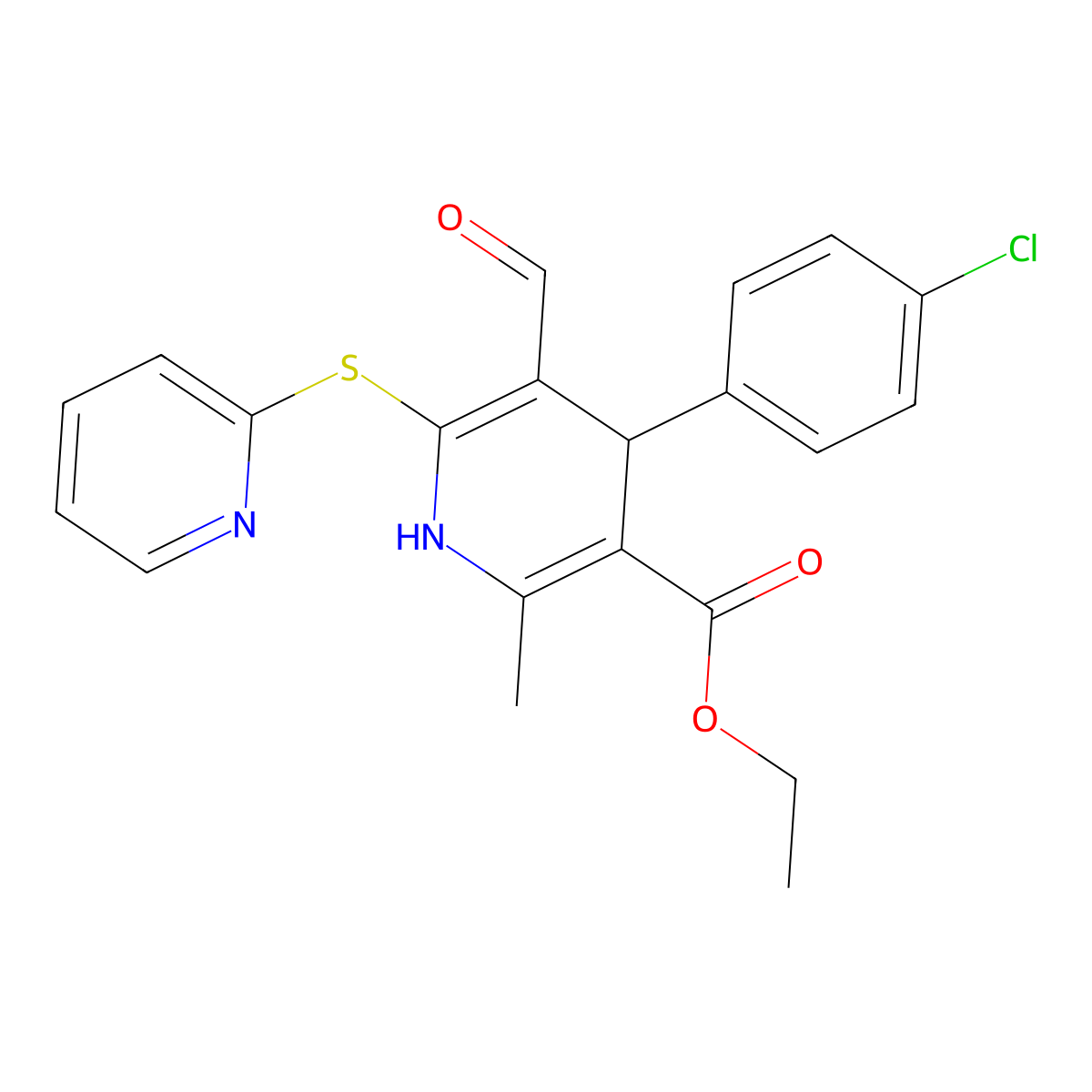 Ethyl 4-(4-chlorophenyl)-5-formyl-2-methyl-6-(2-pyridinylsulfanyl)-1,4-dihydro-3-pyridinecarboxylate molecular structure, CAS 478261-90-4