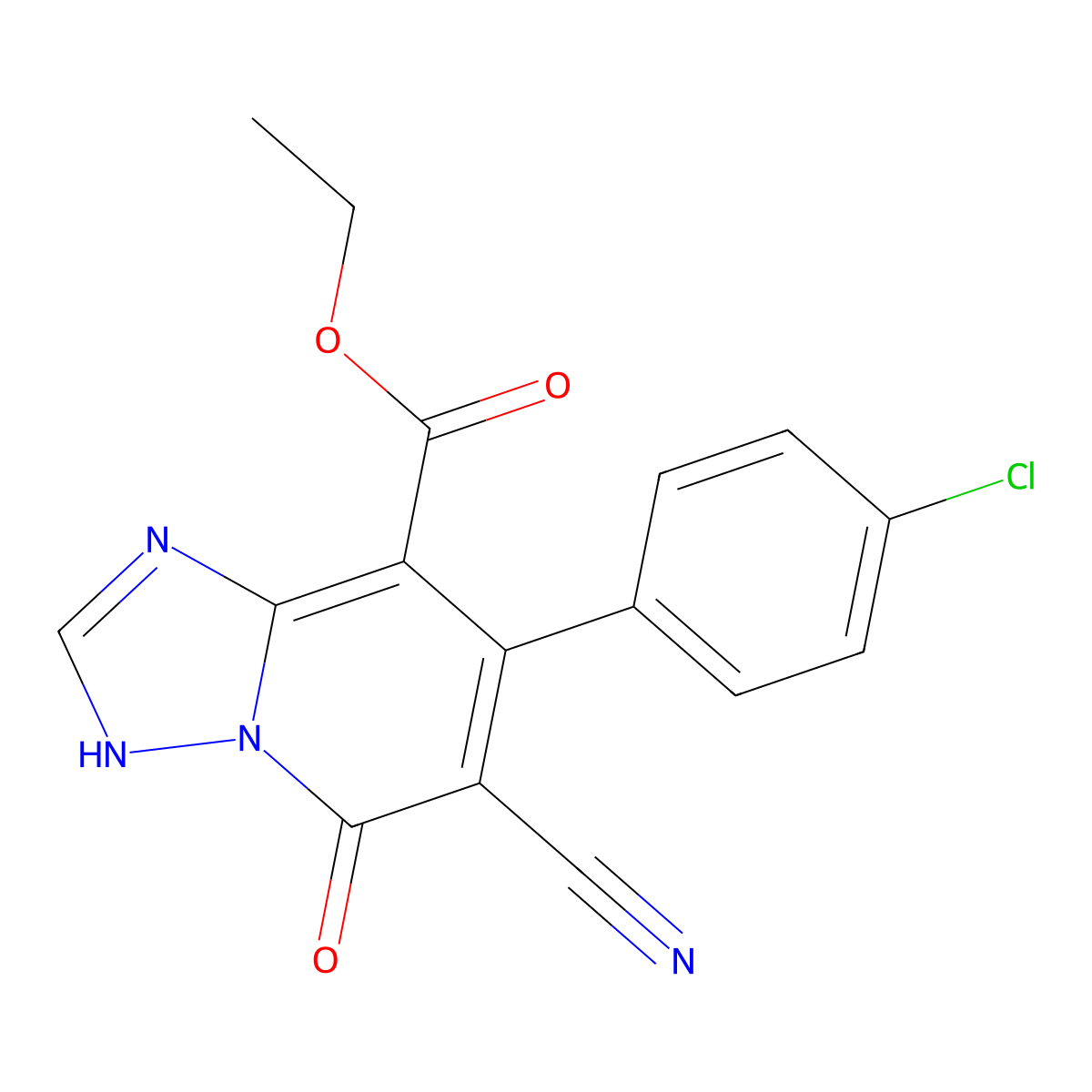 Ethyl 7-(4-chlorophenyl)-6-cyano-5-oxo-3,5-dihydro[1,2,4]triazolo[1,5-a]pyridine-8-carboxylate molecular structure, CAS 478261-99-3