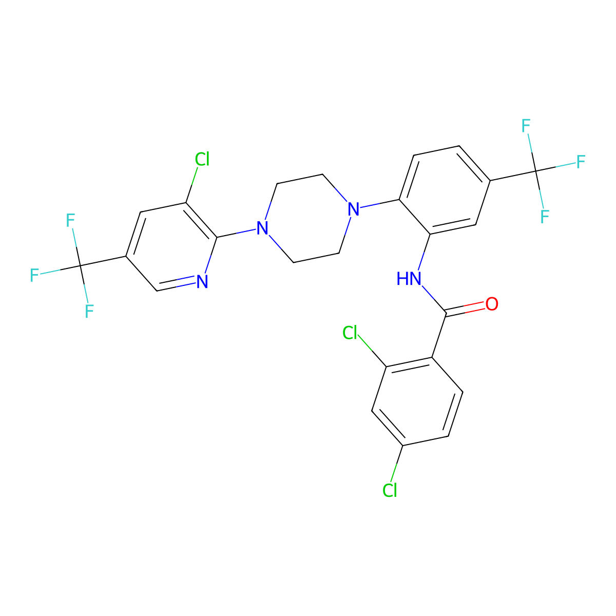 2,4-dichloro-N-[2-{4-[3-chloro-5-(trifluoromethyl)-2-pyridinyl]piperazino}-5-(trifluoromethyl)phenyl]benzenecarboxamide molecular structure, CAS 478262-10-1