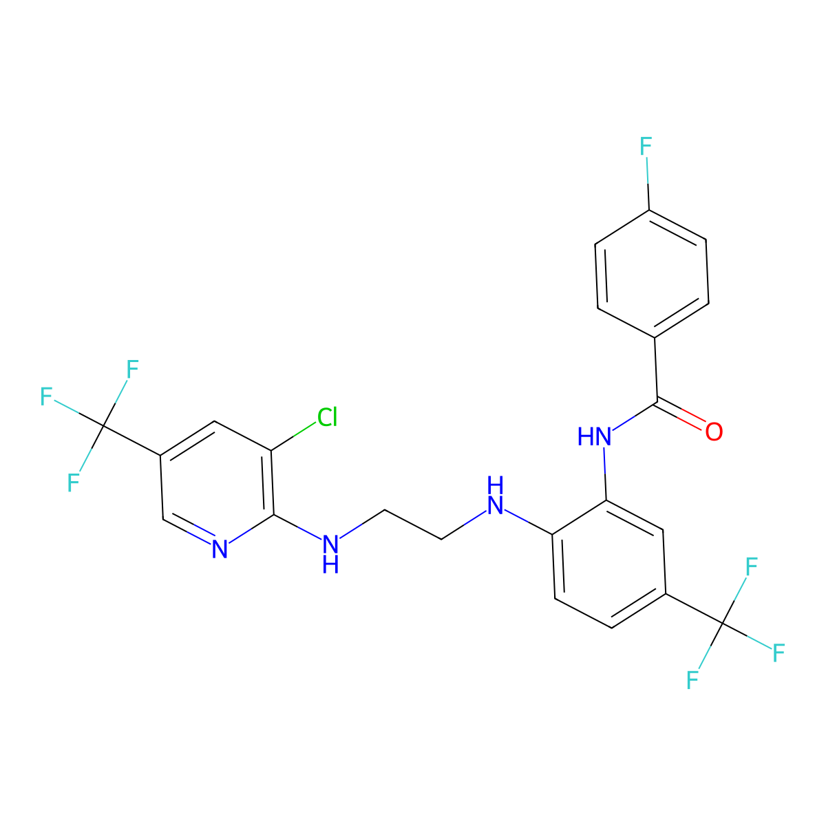 N-[2-[(2-{[3-chloro-5-(trifluoromethyl)-2-pyridinyl]amino}ethyl)amino]-5-(trifluoromethyl)phenyl]-4-fluorobenzenecarboxamide molecular structure, CAS 478262-28-1
