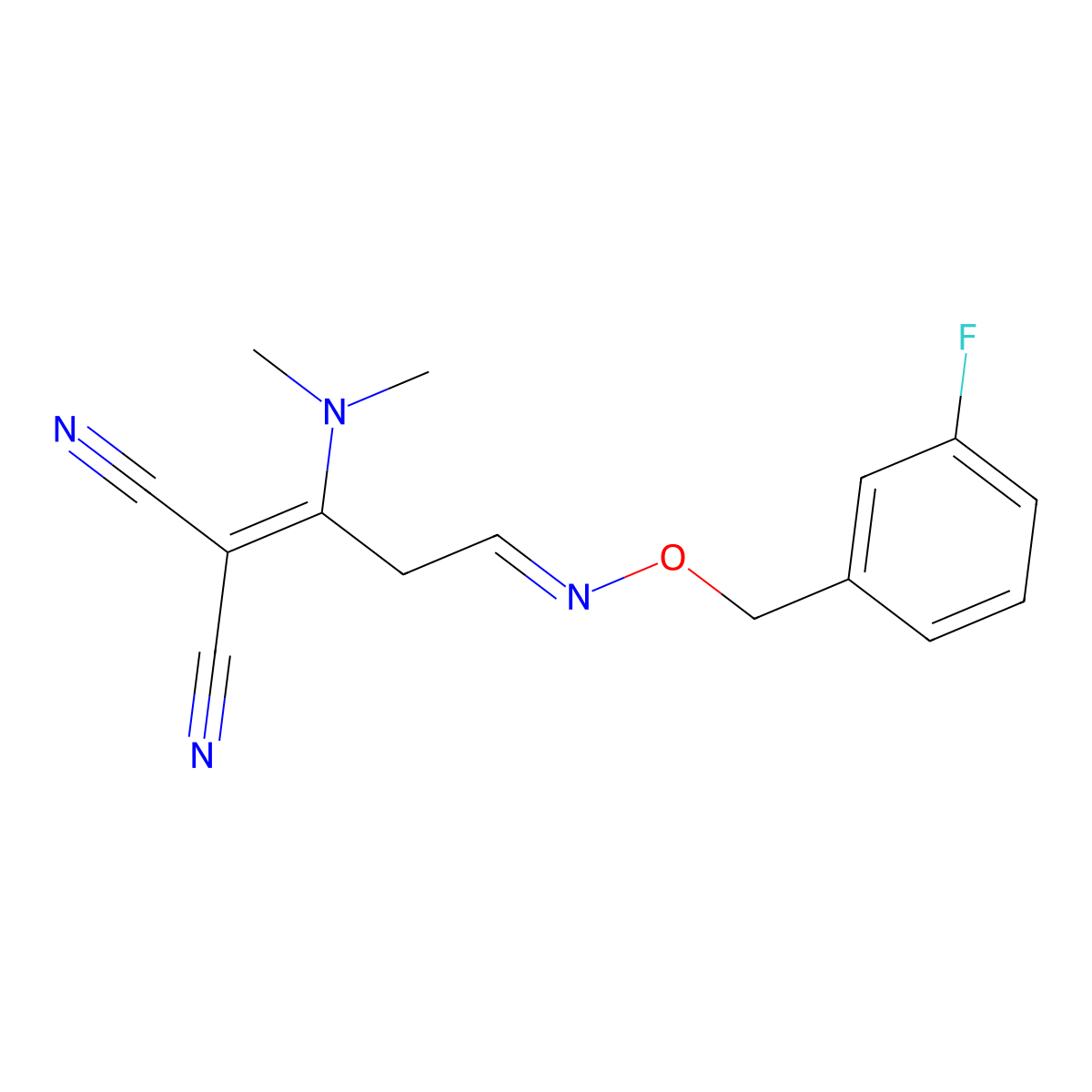 2-[(3E)-1-(dimethylamino)-3-{[(3-fluorophenyl)methoxy]imino}propylidene]propanedinitrile molecular structure, CAS 478262-31-6