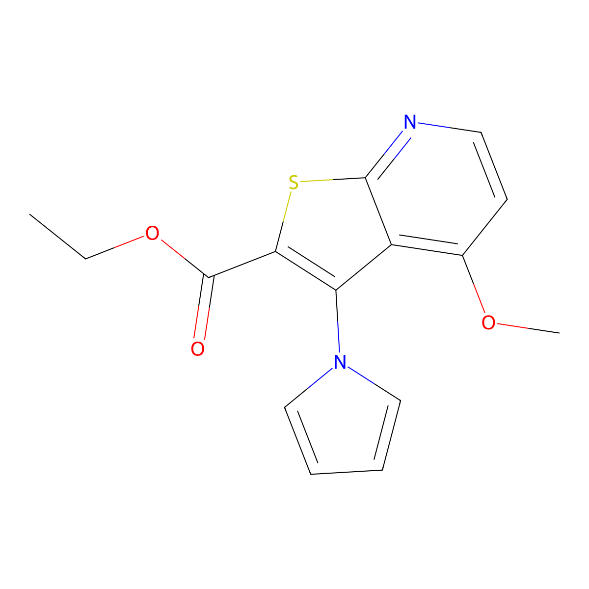 ethyl 4-methoxy-3-(1H-pyrrol-1-yl)thieno[2,3-b]pyridine-2-carboxylate molecular structure, CAS 478262-61-2