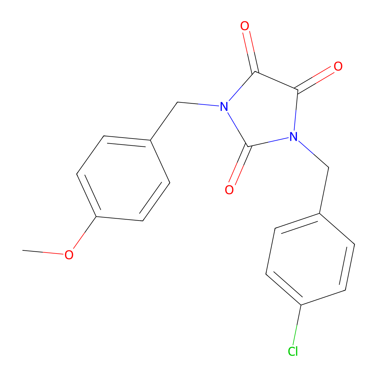 1-[(4-Chlorophenyl)methyl]-3-[(4-methoxyphenyl)methyl]imidazolidine-2,4,5-trione molecular structure, CAS 478262-64-5
