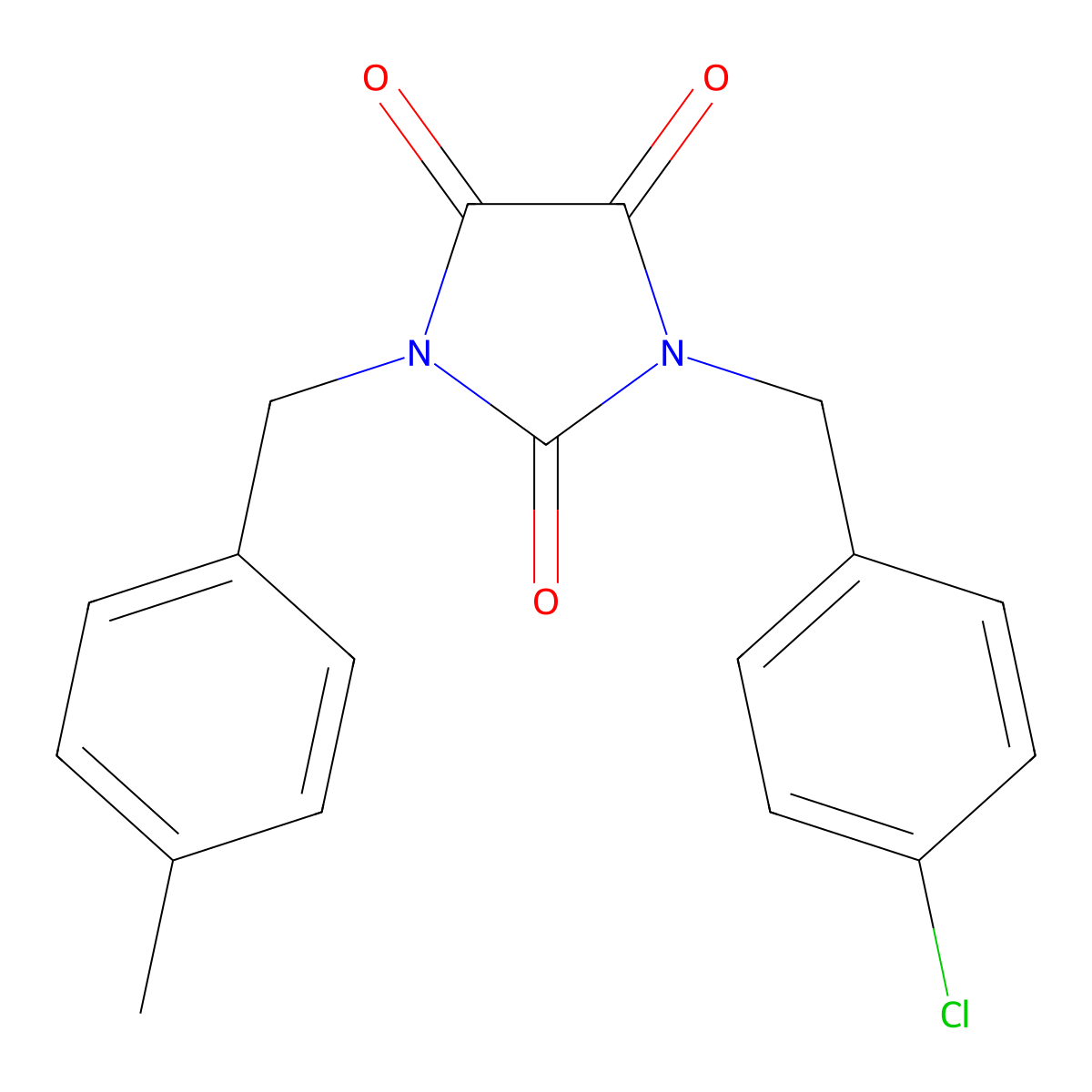 1-[(4-Chlorophenyl)methyl]-3-[(4-methylphenyl)methyl]imidazolidine-2,4,5-trione molecular structure, CAS 478262-67-8