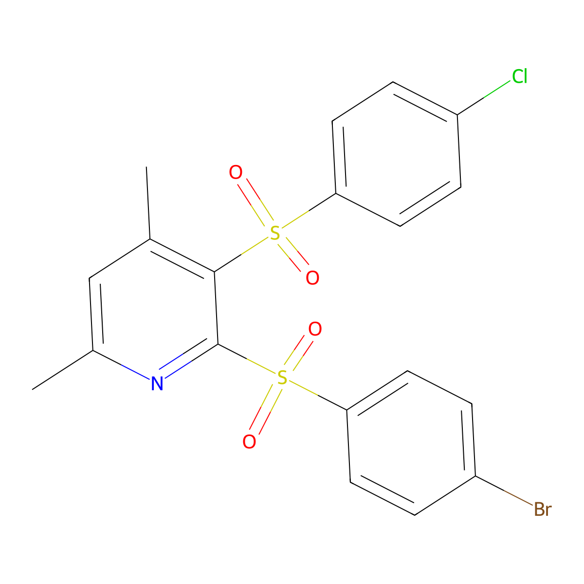 2-[(4-Bromophenyl)sulfonyl]-3-[(4-chlorophenyl)sulfonyl]-4,6-dimethylpyridine molecular structure, CAS 478262-71-4