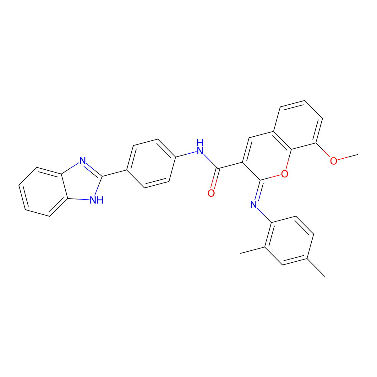 (2Z)-N-[4-(1H-benzimidazol-2-yl)phenyl]-2-[(2,4-dimethylphenyl)imino]-8-methoxy-2H-chromene-3-carboxamide molecular structure, CAS 478342-91-5