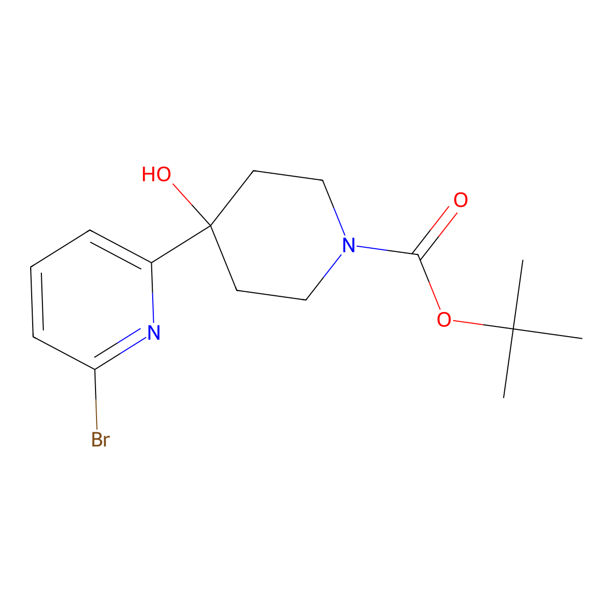 tert-Butyl 4-(6-bromopyridin-2-yl)-4-hydroxypiperidine-1-carboxylate molecular structure, CAS 478366-37-9