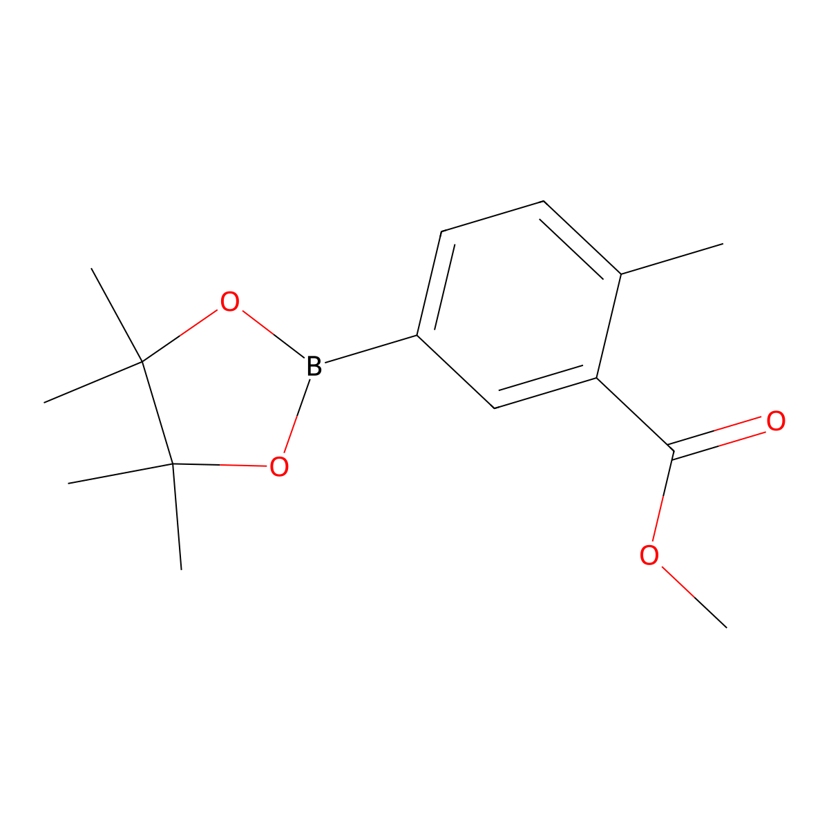 Methyl 2-methyl-5-(tetramethyl-1,3,2-dioxaborolan-2-yl)benzoate molecular structure, CAS 478375-39-2