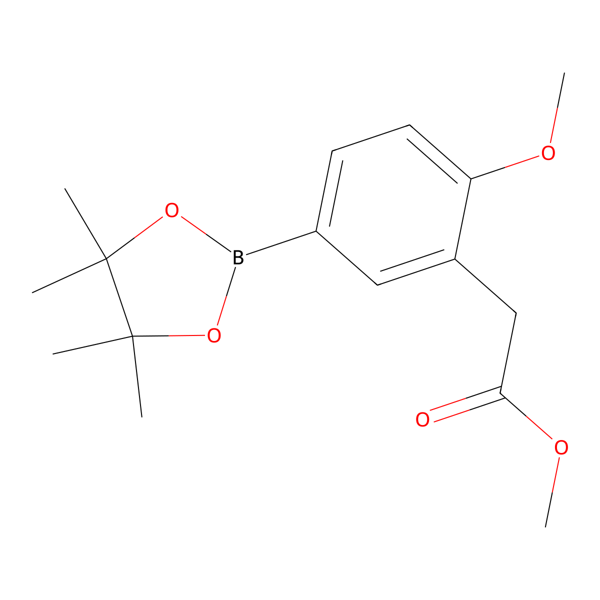 Methyl 2-(2-methoxy-5-(4,4,5,5-tetramethyl-1,3,2-dioxaborolan-2-YL)phenyl)acetate molecular structure, CAS 478375-44-9