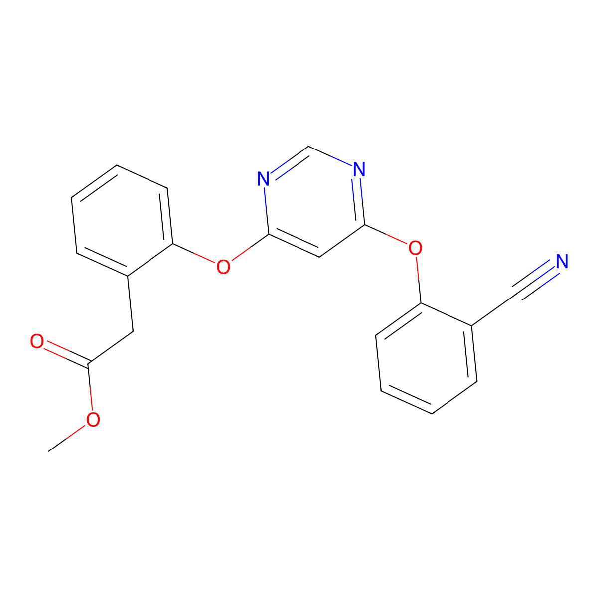 Methyl (2-((6-(2-cyanophenoxy)pyrimidin-4-yl)oxy)phenyl)acetate molecular structure, CAS 478413-45-5