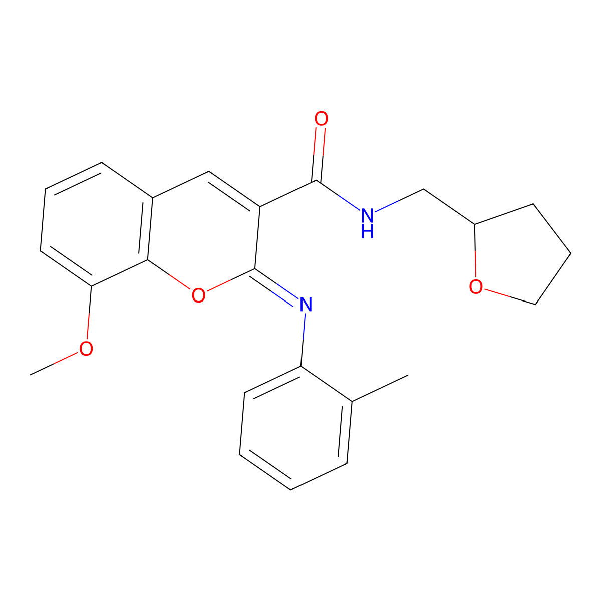 (2Z)-8-methoxy-2-[(2-methylphenyl)imino]-N-(tetrahydrofuran-2-ylmethyl)-2H-chromene-3-carboxamide molecular structure, CAS 478481-46-8