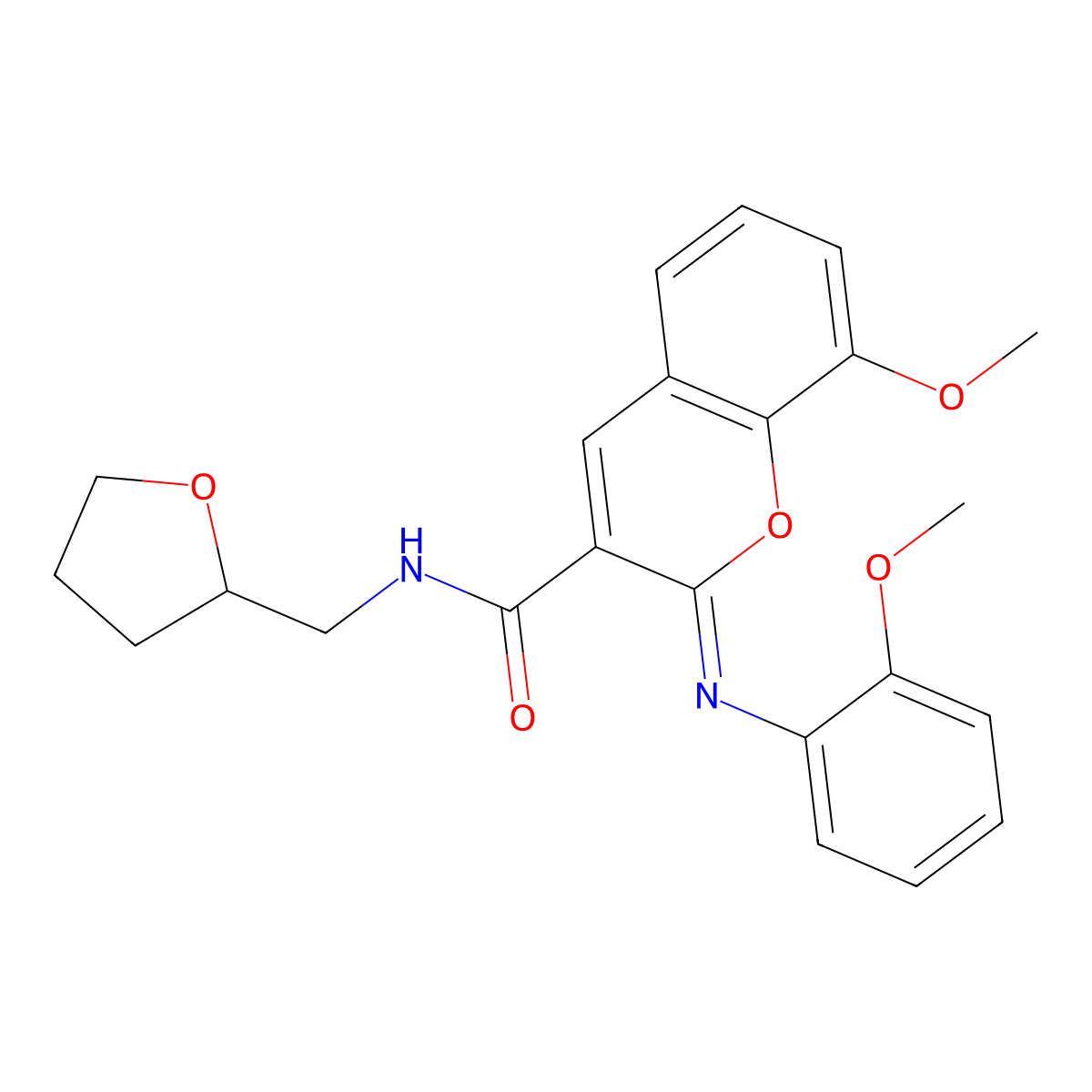 (2Z)-8-methoxy-2-[(2-methoxyphenyl)imino]-N-(tetrahydrofuran-2-ylmethyl)-2H-chromene-3-carboxamide molecular structure, CAS 478481-48-0