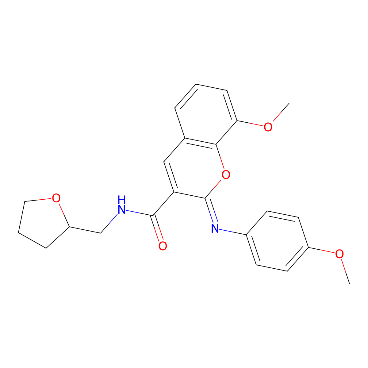 (2Z)-8-methoxy-2-[(4-methoxyphenyl)imino]-N-(tetrahydrofuran-2-ylmethyl)-2H-chromene-3-carboxamide molecular structure, CAS 478481-50-4