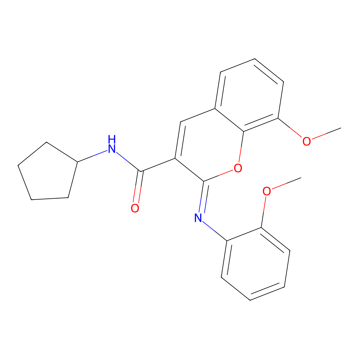 (2Z)-N-cyclopentyl-8-methoxy-2-[(2-methoxyphenyl)imino]-2H-chromene-3-carboxamide molecular structure, CAS 478481-56-0