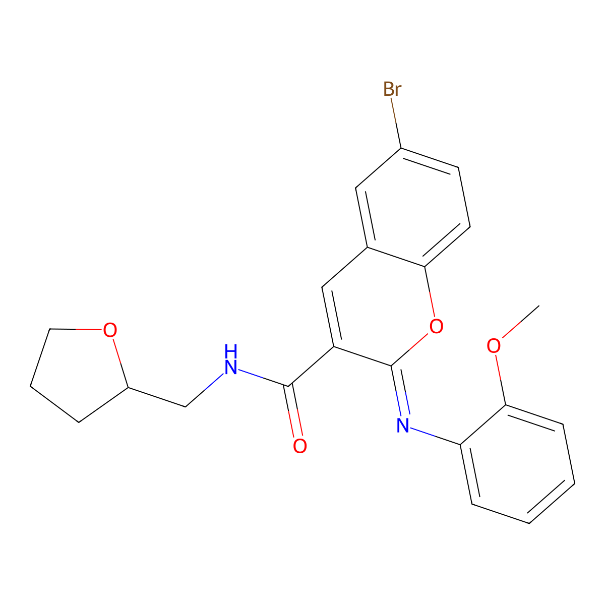 (2Z)-6-bromo-2-[(2-methoxyphenyl)imino]-N-(tetrahydrofuran-2-ylmethyl)-2H-chromene-3-carboxamide molecular structure, CAS 478481-66-2
