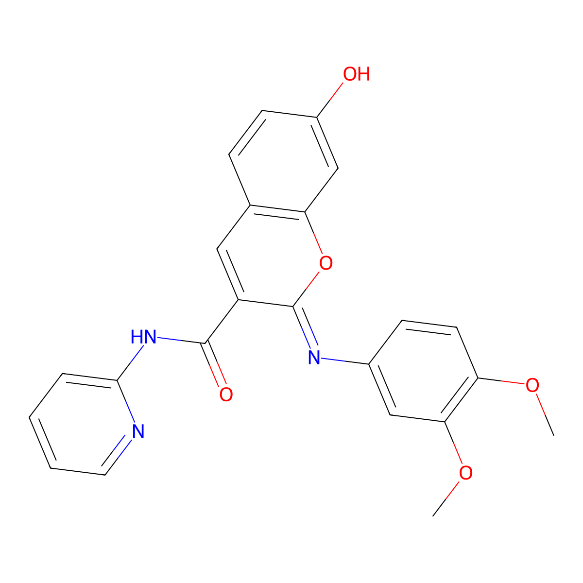 (2Z)-2-[(3,4-dimethoxyphenyl)imino]-7-hydroxy-N-(pyridin-2-yl)-2H-chromene-3-carboxamide molecular structure, CAS 478481-73-1