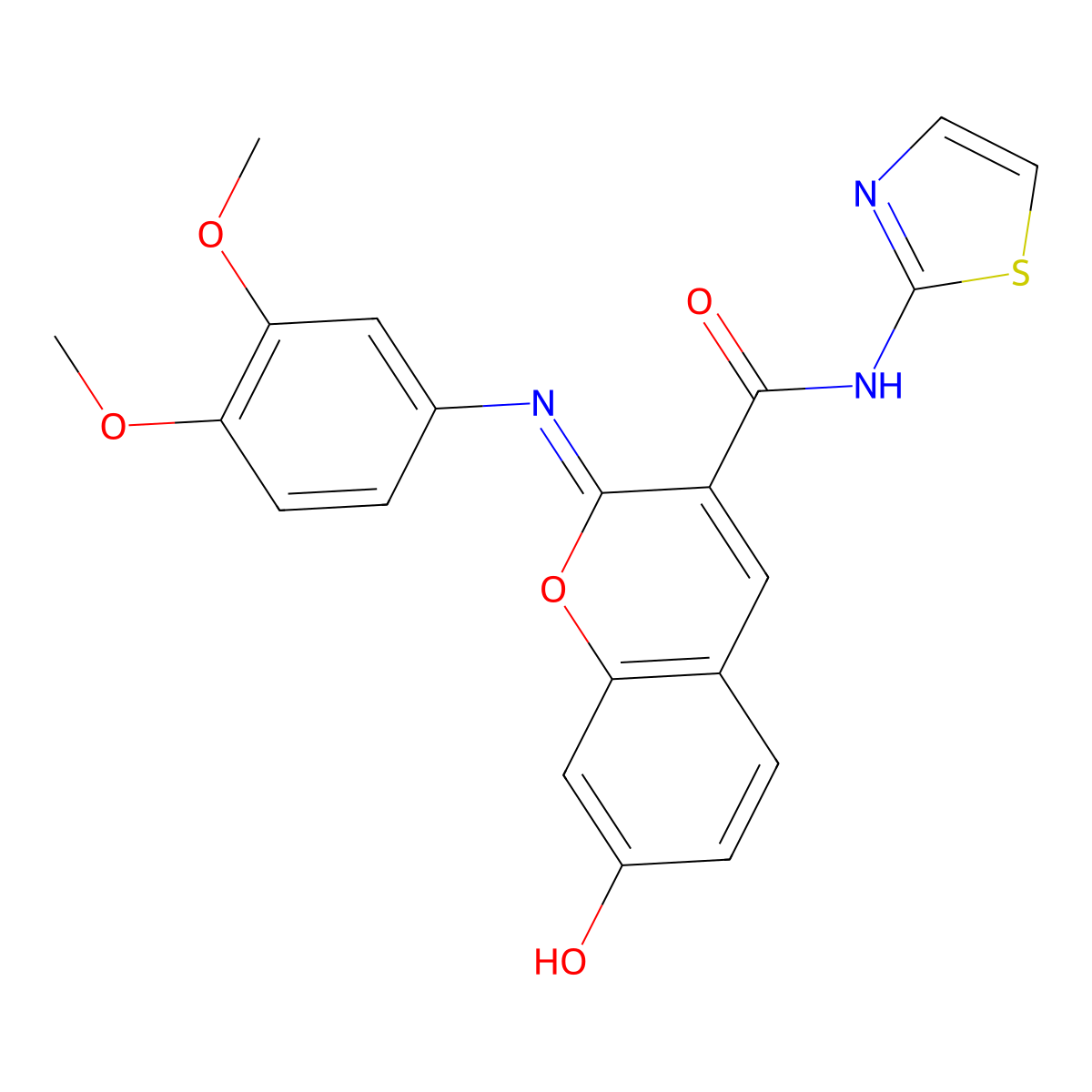(2Z)-2-[(3,4-dimethoxyphenyl)imino]-7-hydroxy-N-(1,3-thiazol-2-yl)-2H-chromene-3-carboxamide molecular structure, CAS 478482-00-7